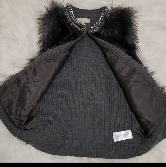 Michael kors faux fur derby grey wool blend sweeter vest silver chain collar - Picture 5 of 7